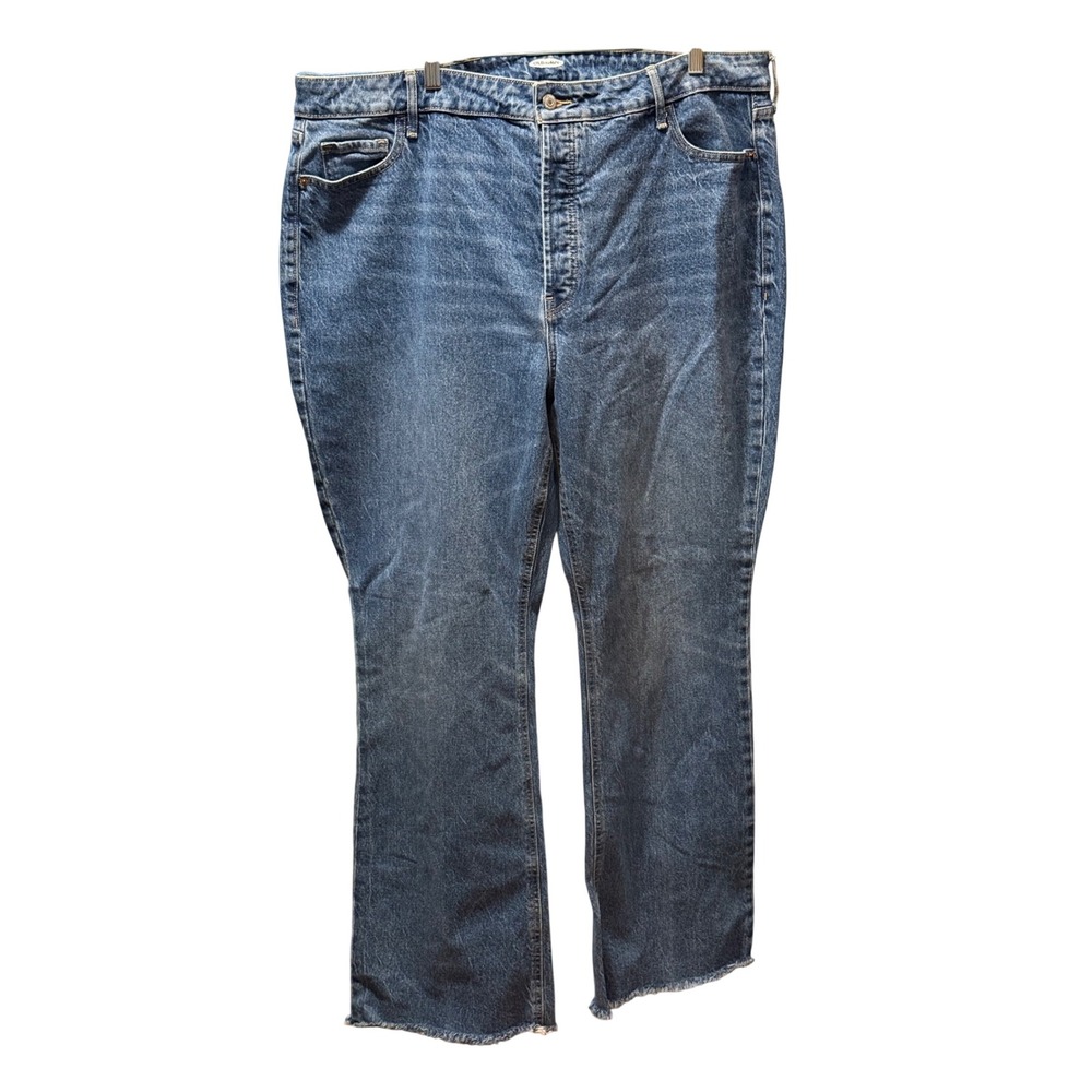Old Navy Womens Plus Size 22 High Waisted Straight Leg Raw Hem Jeans Blue Denim